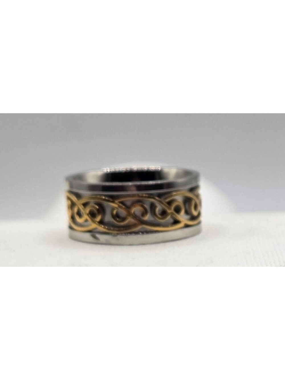 Stainless Steel Ring With Gold Celtic Knot Design
